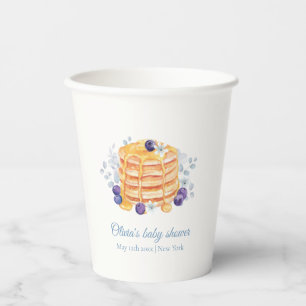 Blue Floral Blueberry Pancake Brunch Baby Shower Paper Cups