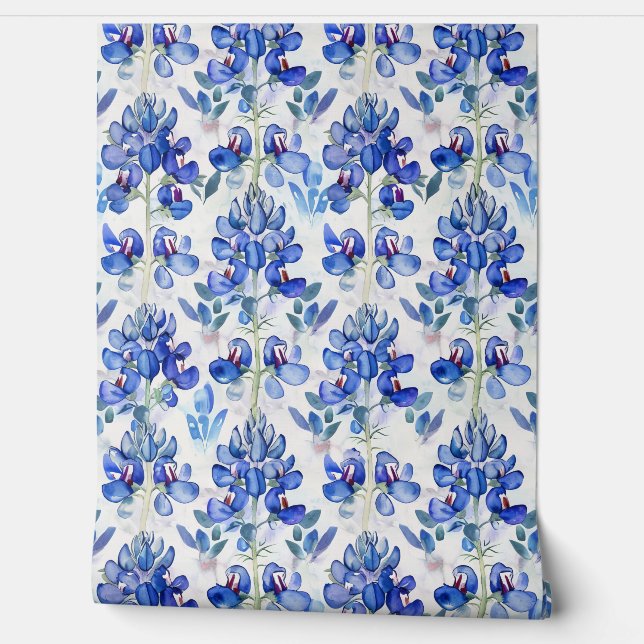 Blue Floral Bluebonnet Texas Wild Flower Pattern Wallpaper (Unrolling)