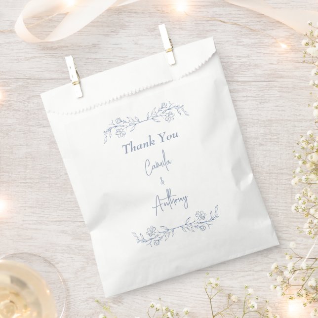 Blue Floral Boho Top Border Wedding Favour Bag (Clipped)