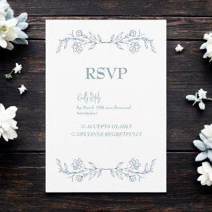 Blue Floral Boho Top Border Wedding RSVP Card