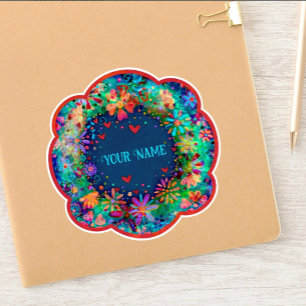 Blue Floral Boho Trendy Name Inspirivity Sticker
