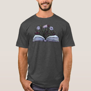 Blue Floral Book With Wildflowers Funny Book Lover T-Shirt