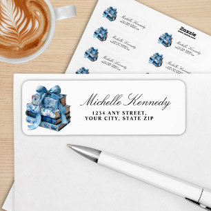 Blue Floral Books A New Chapter Bridal Shower Return Address Label