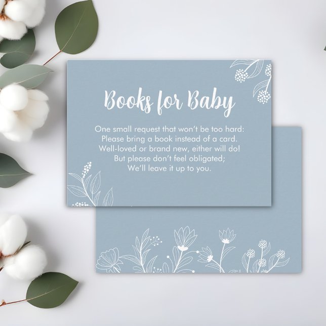 Blue Floral "Books for Baby" Baby Shower  Enclosure Card (Creator Uploaded)