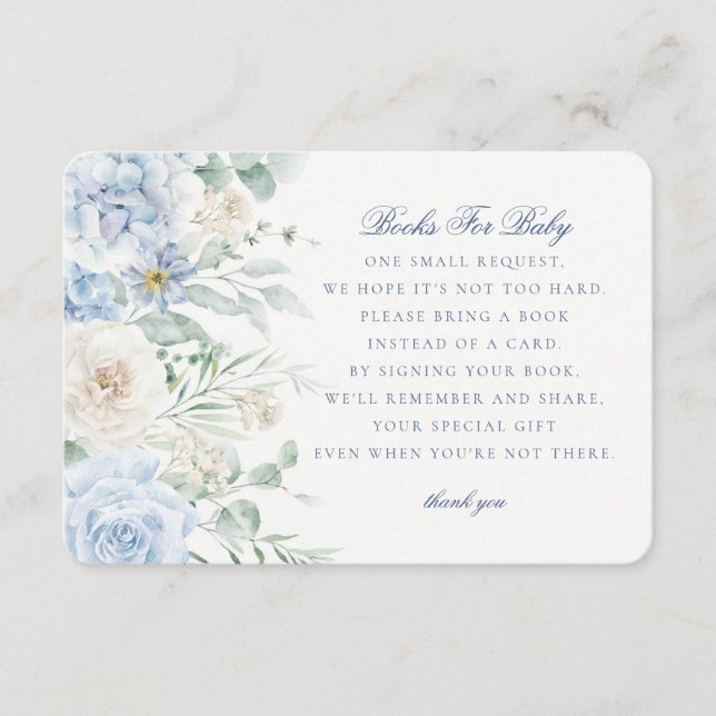 Blue Floral Books for Baby in Bloom Hydrangea Enclosure Card (Front)