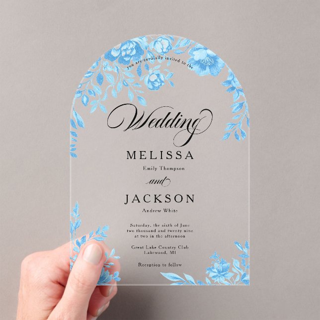 Blue Floral Border Wedding Invitation (Insitu (Handheld))