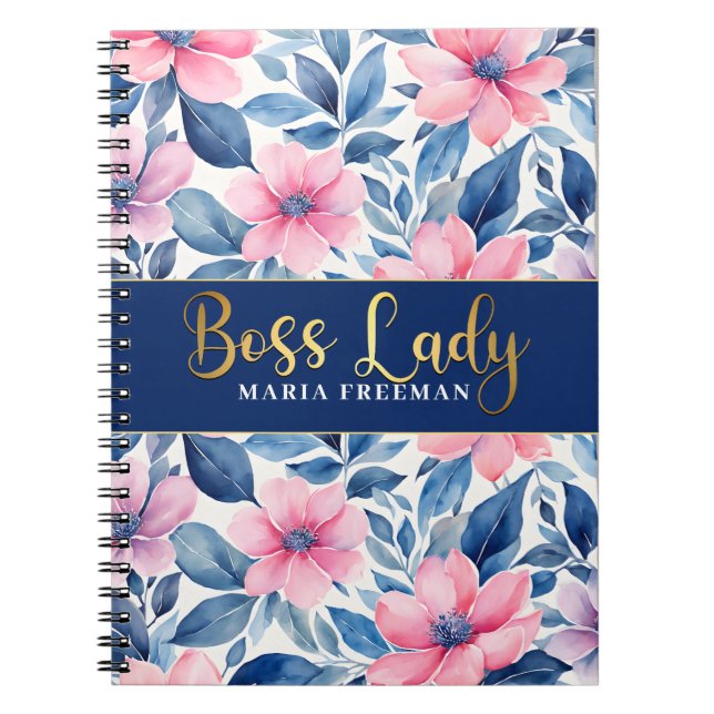 Blue floral Boss lady  Notebook (Front)