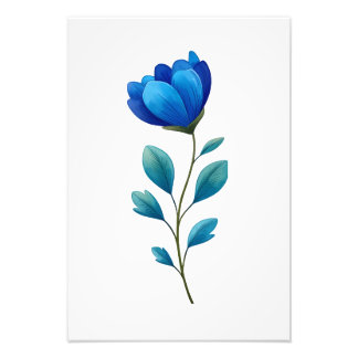 Blue Floral Botanical Illustration Photo Print