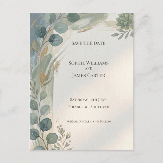 Blue Floral Botanical Save The Date Postcard (Front)