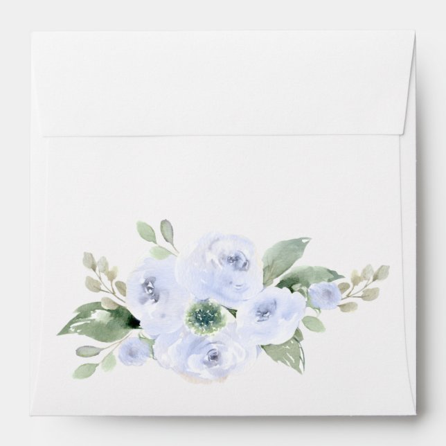 Blue Floral Botanical Square Envelope (Back (Top Flap))