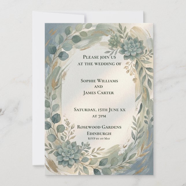 Blue Floral Botanical Wedding Invitation (Front)