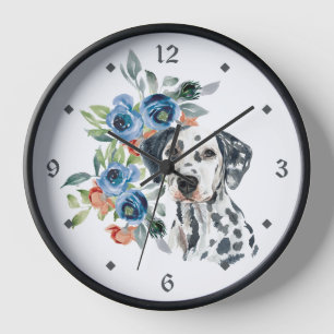 Blue Floral Bouquet Dalmatian Dog Clock
