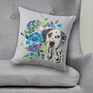 Blue Floral Bouquet Dalmatian Dog Cushion