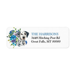 Blue Floral Bouquet Dalmatian Dog Return Address Label