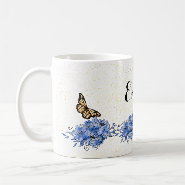 Blue Floral bouquet in the blooming garden Coffee Mug (Left)