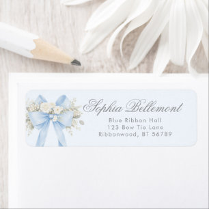 Blue  Floral Bow Baby Shower Return Address Label