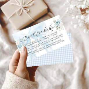 Blue Floral Bow Book for Baby Boy Shower Enclosure Card