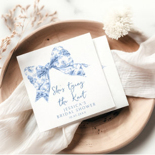 Blue Floral Bow Tying the Knot Bridal Shower Napkin