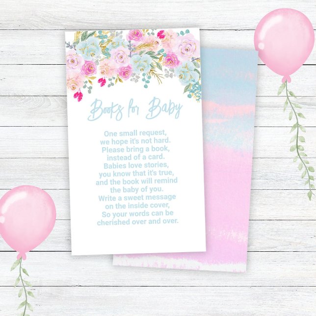 Blue Floral Boy Baby Shower Books for Baby Enclosure Card (Creator Uploaded)