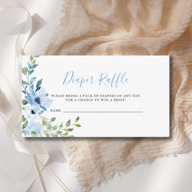 Blue Floral Boy Baby Shower Diaper Raffle Ticket  Enclosure Card (Creator Uploaded)