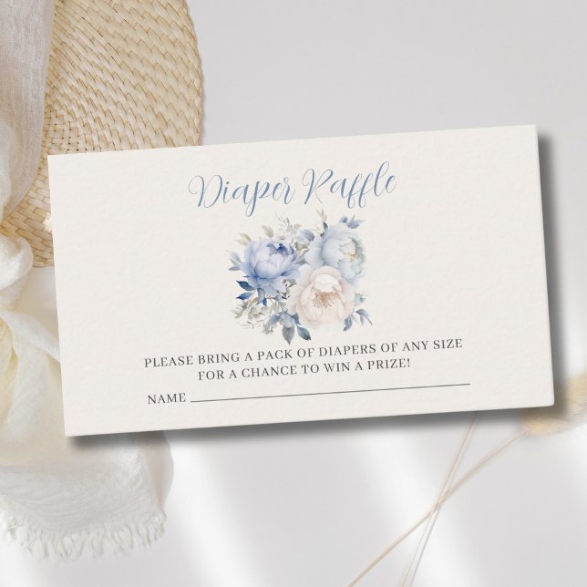 Blue Floral Boy Baby Shower Diaper Raffle Ticket   Enclosure Card (Creator Uploaded)