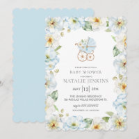 Blue Floral Boy Baby Shower Invitation
