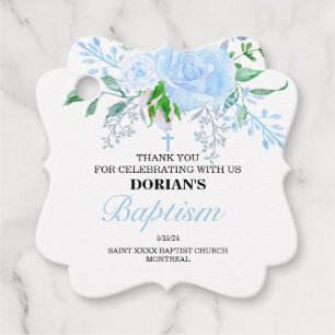 Blue Floral Boy Baptism Favour Tags