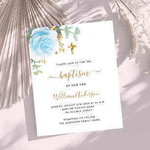 Blue floral boy cross budget baptism invitation