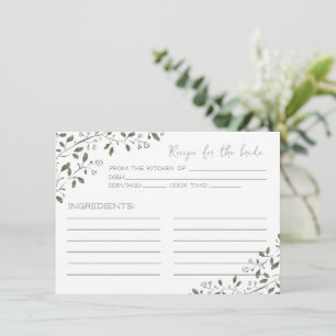 Blue Floral Branch Recipe Card for the Bride