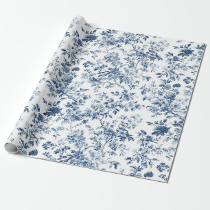 Blue Floral Branch Toile Repeat Garden Party Wrapp Wrapping Paper