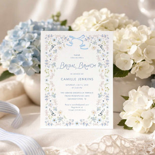 Blue Floral Bridal Brunch with Bow Invitation
