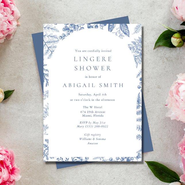 Blue Floral Bridal Lingerie Shower Invitation (Blue Floral Bridal Lingerie Shower Invitation)