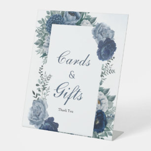 Blue Floral Bridal Shower cards and gifts sign