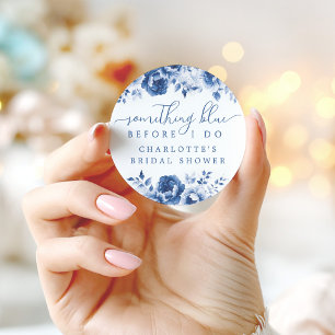 Blue Floral Bridal Shower Classic Round Sticker