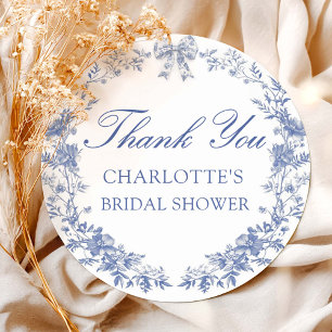 Blue Floral Bridal Shower Classic Round Sticker
