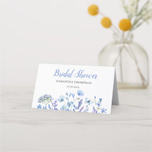Blue Floral Bridal Shower Folded Place Card