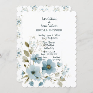 Blue Floral Bridal Shower Invitation