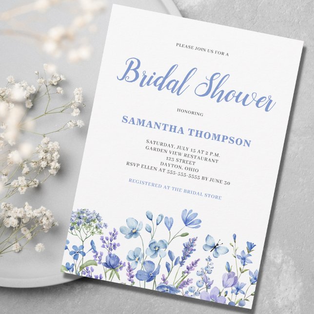 Blue Floral Bridal Shower Invitation (Creator Uploaded)