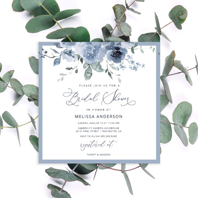 Blue Floral Bridal Shower Invitation (Creator Uploaded)