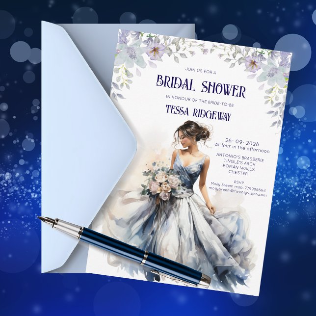 Blue Floral Bridal Shower Invitation (Creator Uploaded)