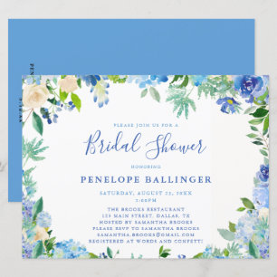 Blue Floral Bridal Shower Invitations