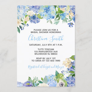 Blue Floral Bridal Shower Invitations