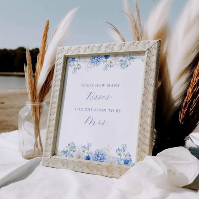 Blue Floral Bridal Shower Kisses Game Poster (Creator Uploaded)