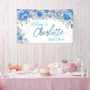 Blue Floral Bridal Shower Large Party Sign Banner