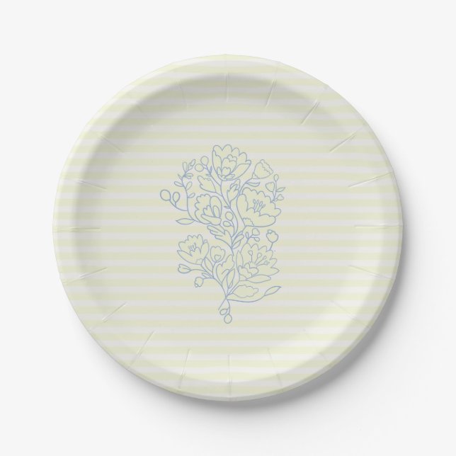 Blue Floral Bridal Shower Paper Dessert Plates (Front)