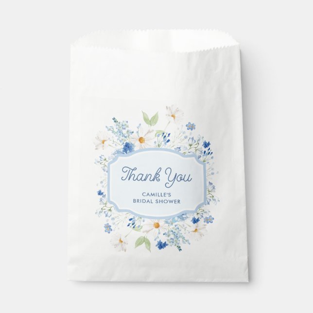 Blue Floral Bridal Shower Paper Favour Bags (Front)
