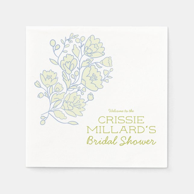 Blue Floral Bridal Shower Paper Napkins (Front)