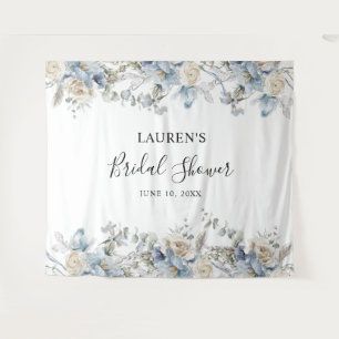 Blue Floral Bridal Shower  Photo Booth Backdrop Tapestry