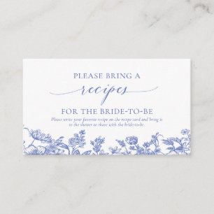Blue Floral Bridal Shower Please Bring A Recipe Enclosure Card