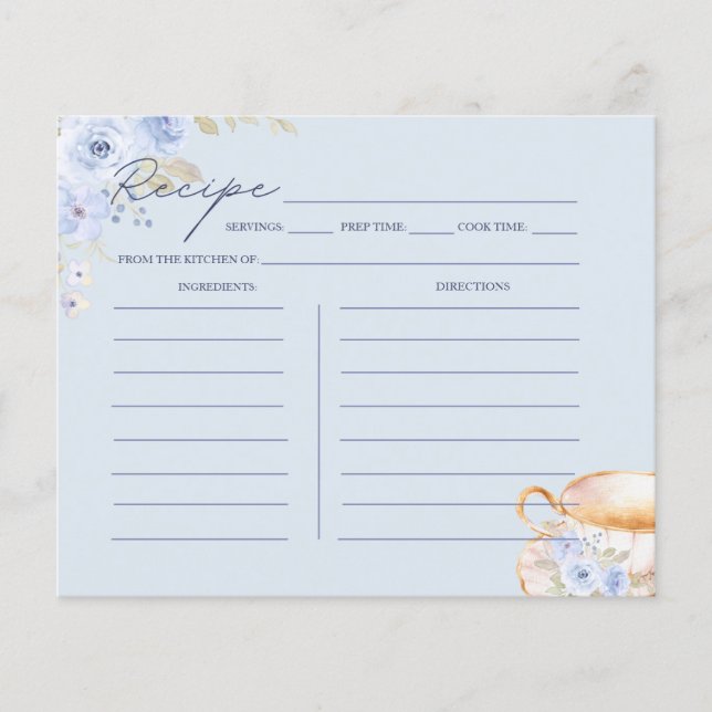 Blue Floral Bridal Shower Recipe Card  (Front)